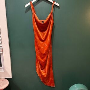 Cider Orange Satin Slip Dress with Floral Jacquard